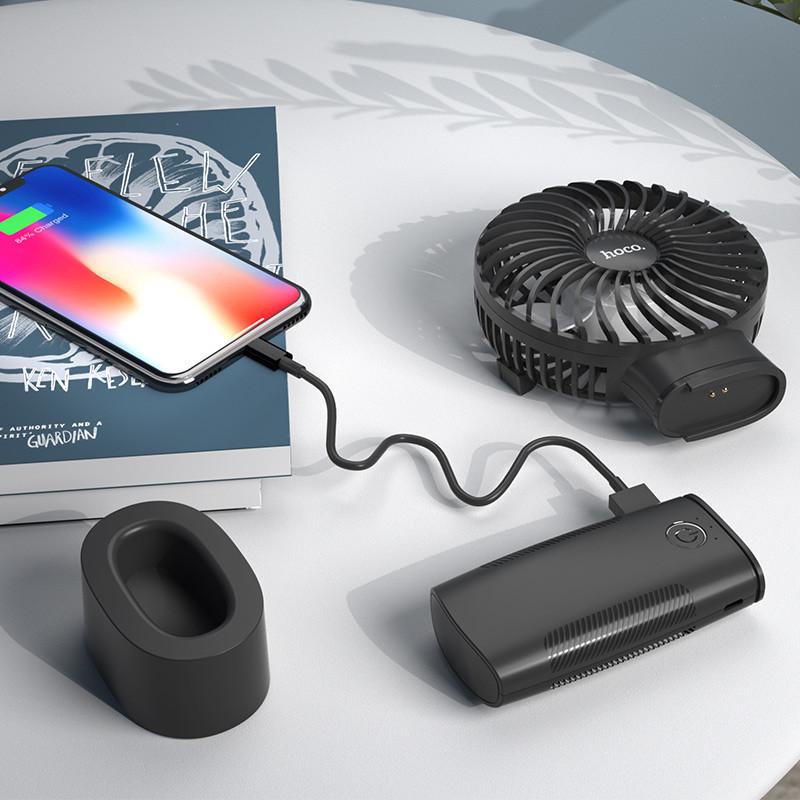 Вентилятор портативний ручний Hoco F11 з функцією павербанка і підставкою Чорний - фото 2 Вентилятор портативний ручний Hoco F11 з функцією павербанка і підставкою Чорний - фото 2