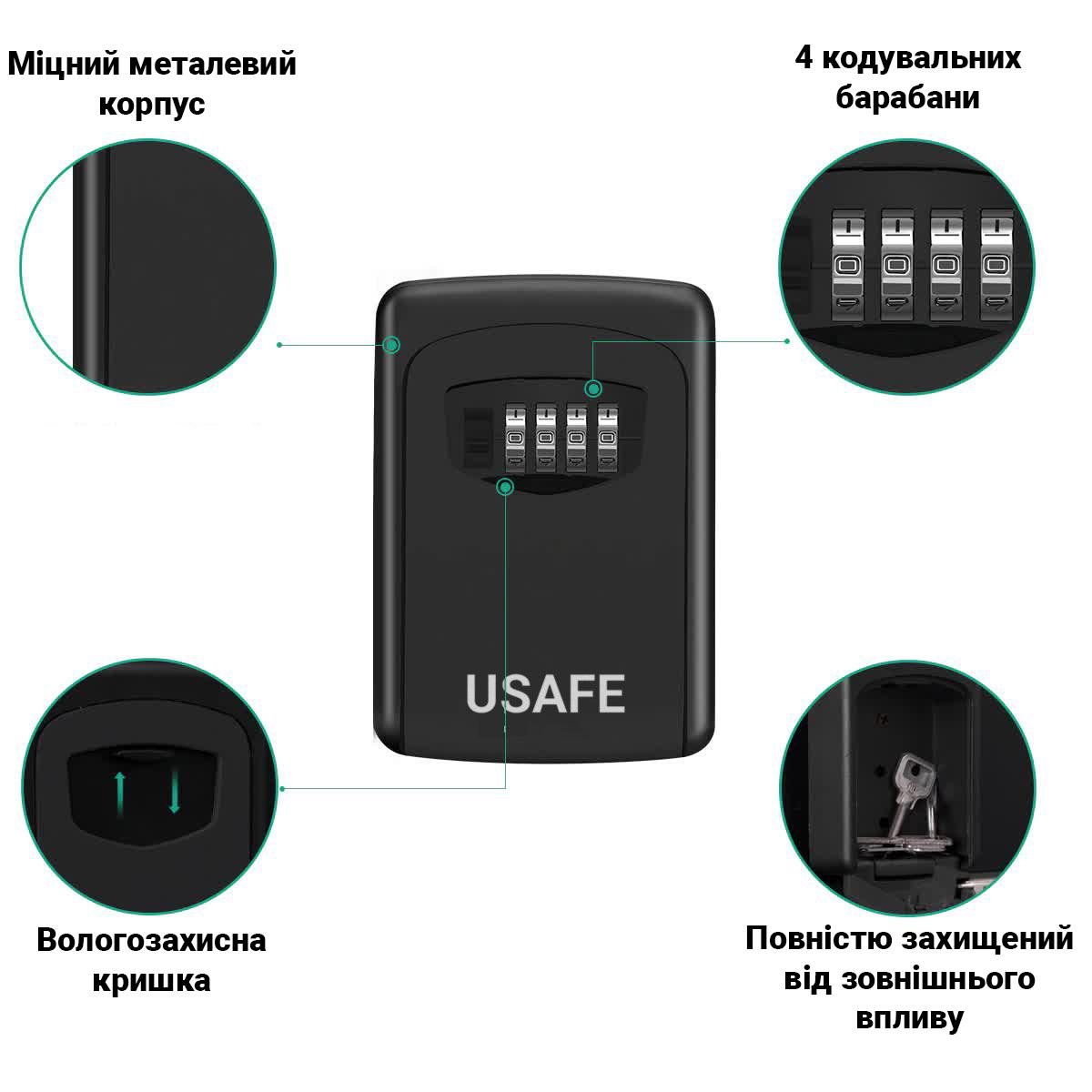 Сейф Мини для ключей uSafe KS-04 антивандальный наружный настенный с кодовым замком Черный - фото 7 Сейф Мини для ключей uSafe KS-04 антивандальный наружный настенный с кодовым замком Черный - фото 7