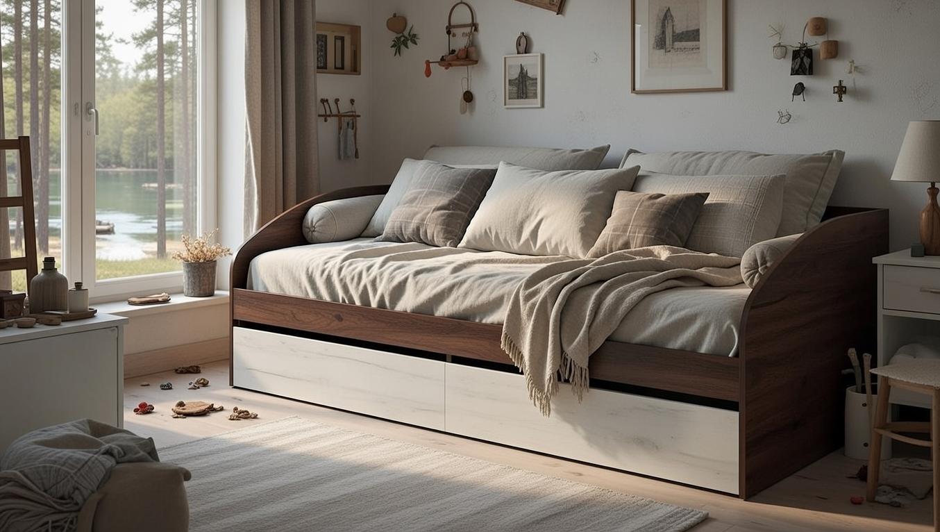 Кровать с ящиками Мастер Форм 800/2000 Брайт односпальная 835х2032х600 мм Венге магия/Дуб крафт белый