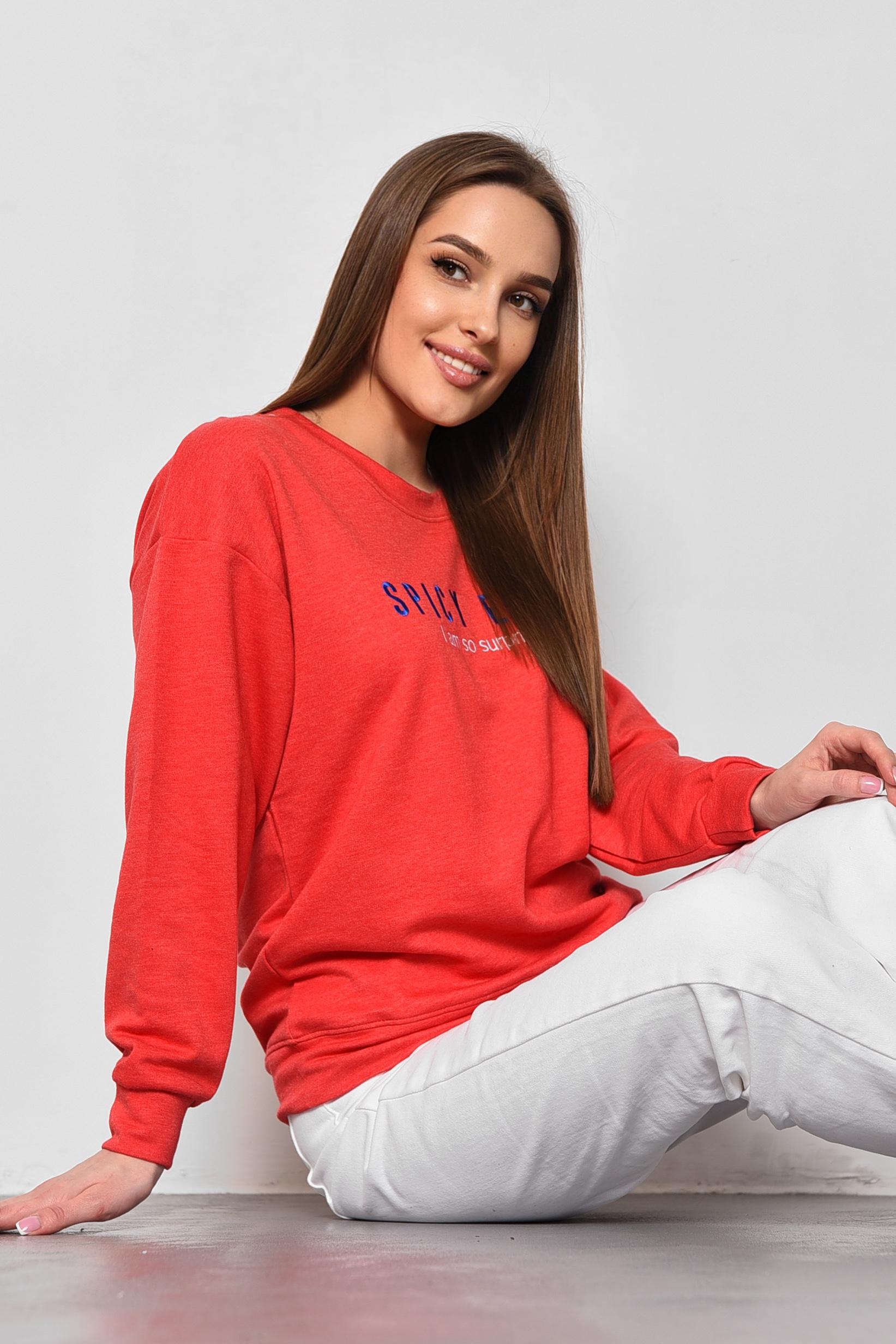 Свитшот женский полубатальный XL-2XL Красный (177422) - фото 2