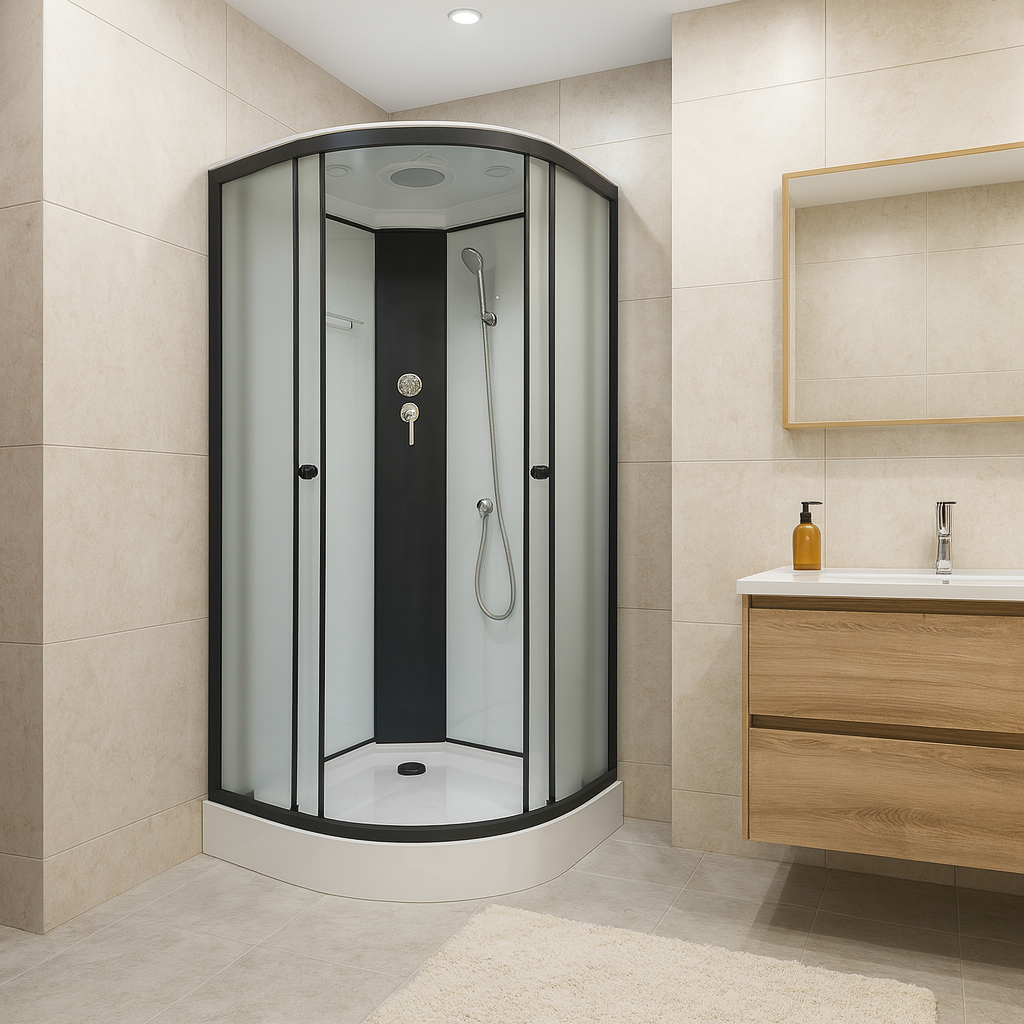 Душевой бокс KO&PO полукруглый поддон 15 см стекло матовое раздвижная дверь 90х90х215 см (C15462)