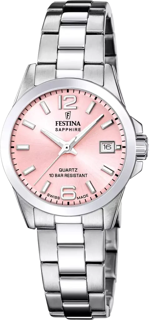 Наручные часы женские Festina F20049/3 Classics Swiss Made со стальным корпусом/сапфировым стеклом WR 100 м и розовым циферблатом Наручные часы женские Festina F20049/3 Classics Swiss Made со стальным корпусом/сапфировым стеклом WR 100 м и розовым циферблатом