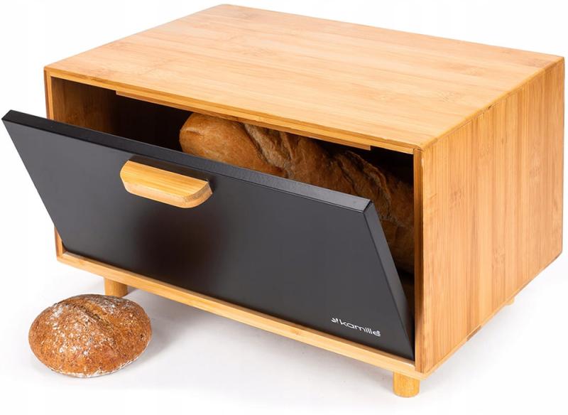Хлебница Kamille бамбуковая со стальной крышкой 36х26х23 см
