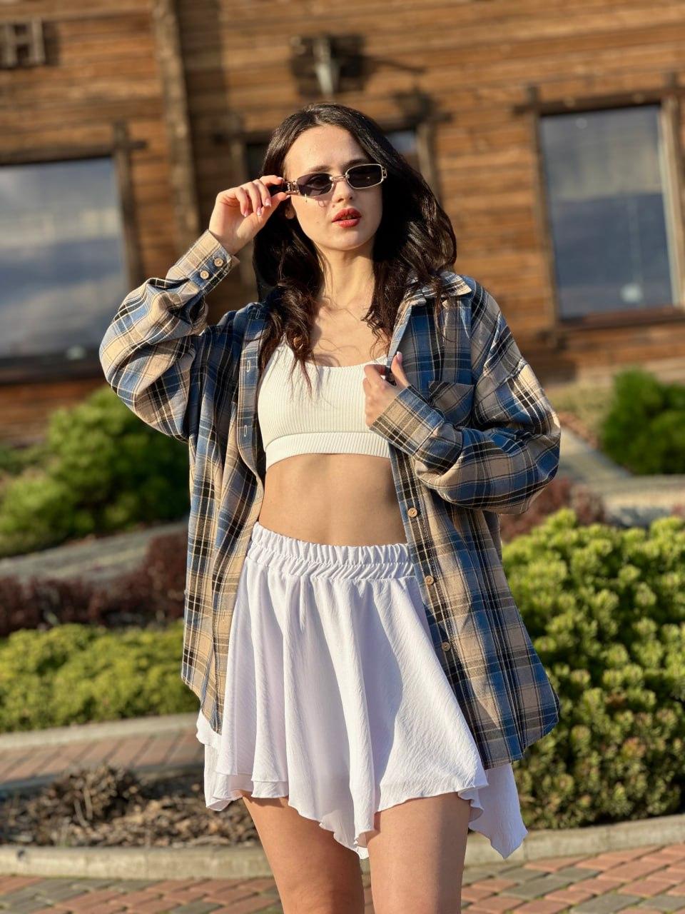 Рубашка женская в клеточку Голубой/Капучино (2572675781)