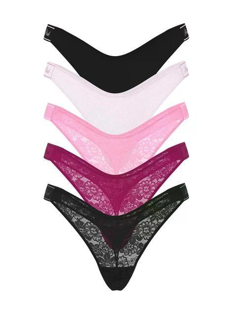 Н​абір трусиків жіночих Victoria's Secret PINK Lace Logo Cotton High-Leg Thong Panties S 5 шт. Різнокольоровий (37022150)