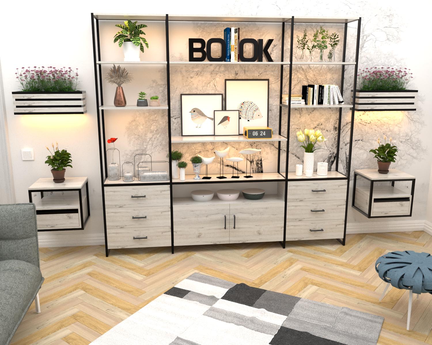 Система стеллажная с ящиками EcoLoft Фреймора DSP-1498-2 в стиле лофт Дуб Кортона (36292626)