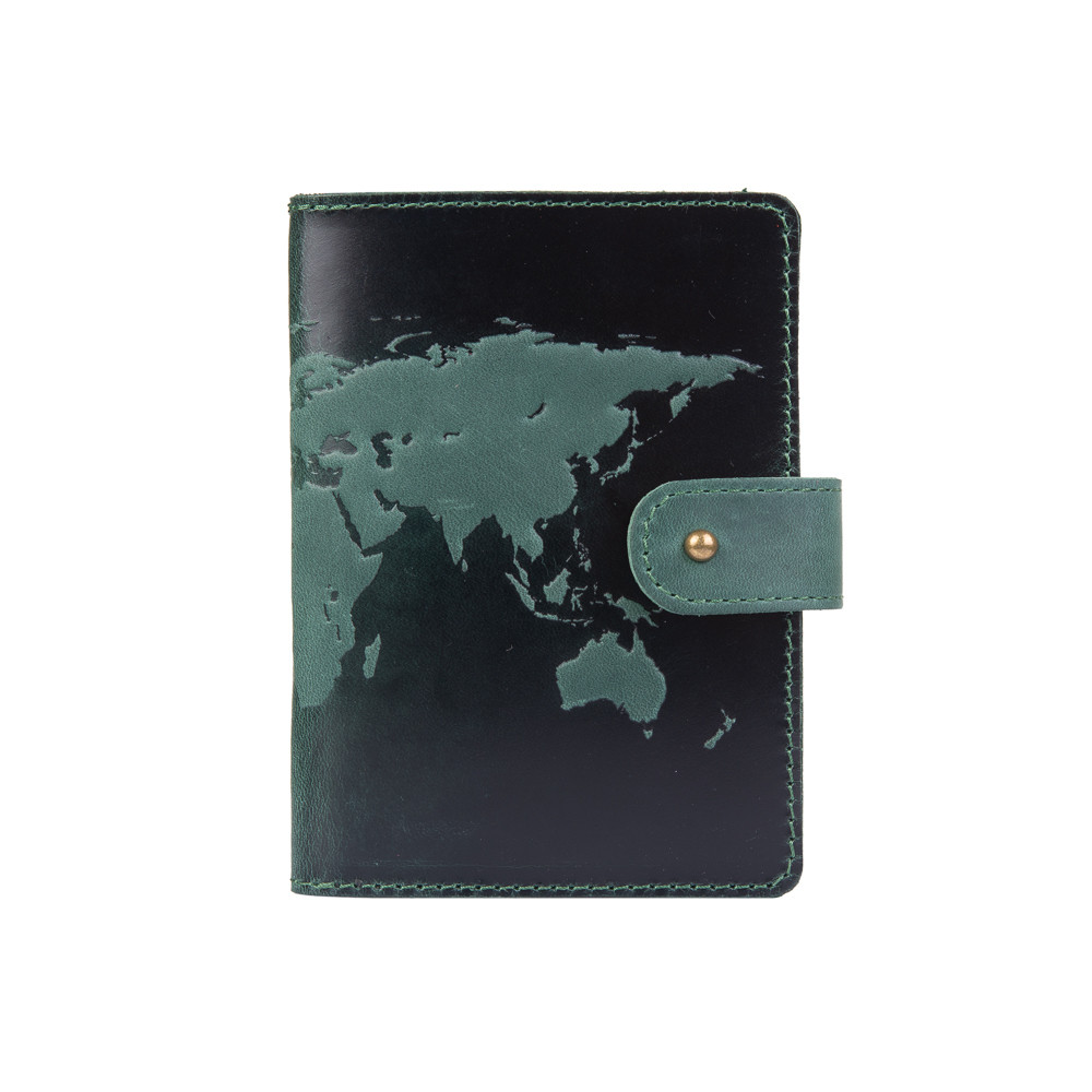 Портмоне HiArt PB-02/1 Shabby Alga World Map з натуральної шкіри для паспорта/ID документів Зелений (PB-02/1-S19-5920-T001)