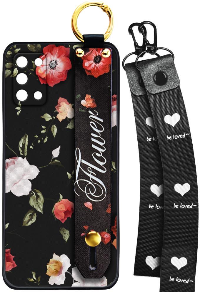 Чохол SHLab для Samsung Galaxy A03s A037 Flower Black + два ремінці з карабіном (25740)