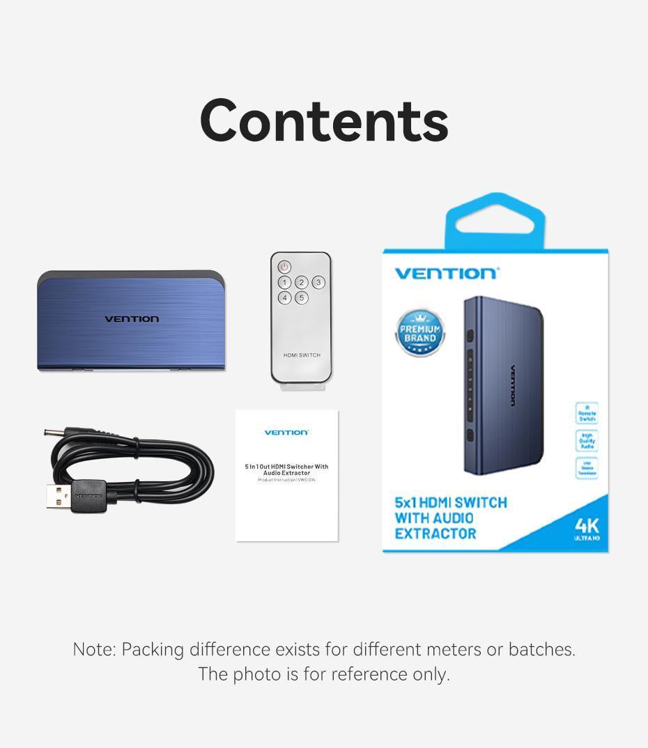 Комутатор HDMI Vention 5x1 з виведенням звуку Toslink 3,5 мм 4K 60Hz HDR HDMI 2.0 алюмінієвий з пультом ДК Синій (AKDL0) - фото 17 Комутатор HDMI Vention 5x1 з виведенням звуку Toslink 3,5 мм 4K 60Hz HDR HDMI 2.0 алюмінієвий з пультом ДК Синій (AKDL0) - фото 17