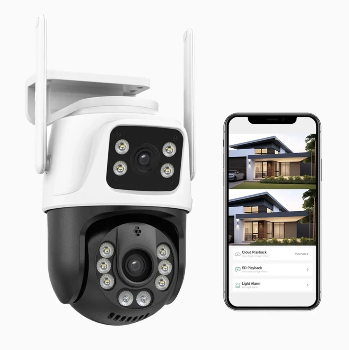 Камера відеоспостереження зовнішня QEARIM IP WiFi EP6+QQ-6M 3+3MP ICSEE Dual Lens автостеження за людиною 6 Мп (25399089)