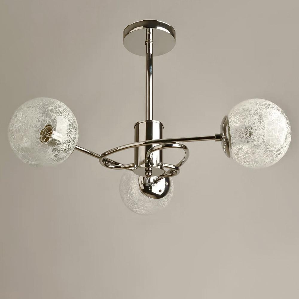 Люстра потолочная Light House SH-19570/3 CR с белым узором 580х580х380 мм Хром/Прозрачный