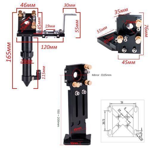 Лазерная голова с двумя держателями зеркал Cloudray 25 мм для CO2 лазерного станка (13464589) - фото 4