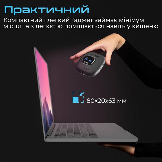 USB-C хаб Promate 5-в-1 SnapHub-4 USB-C 100W PD 4xUSB-A 3.2 Black - фото 6