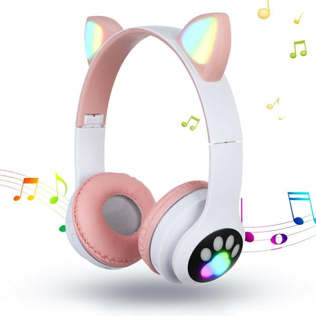 Навушники бездротові Cat Ear VZV-23M Bluetooth з RGB підсвіткою і котячими вушками Рожевий - фото 4