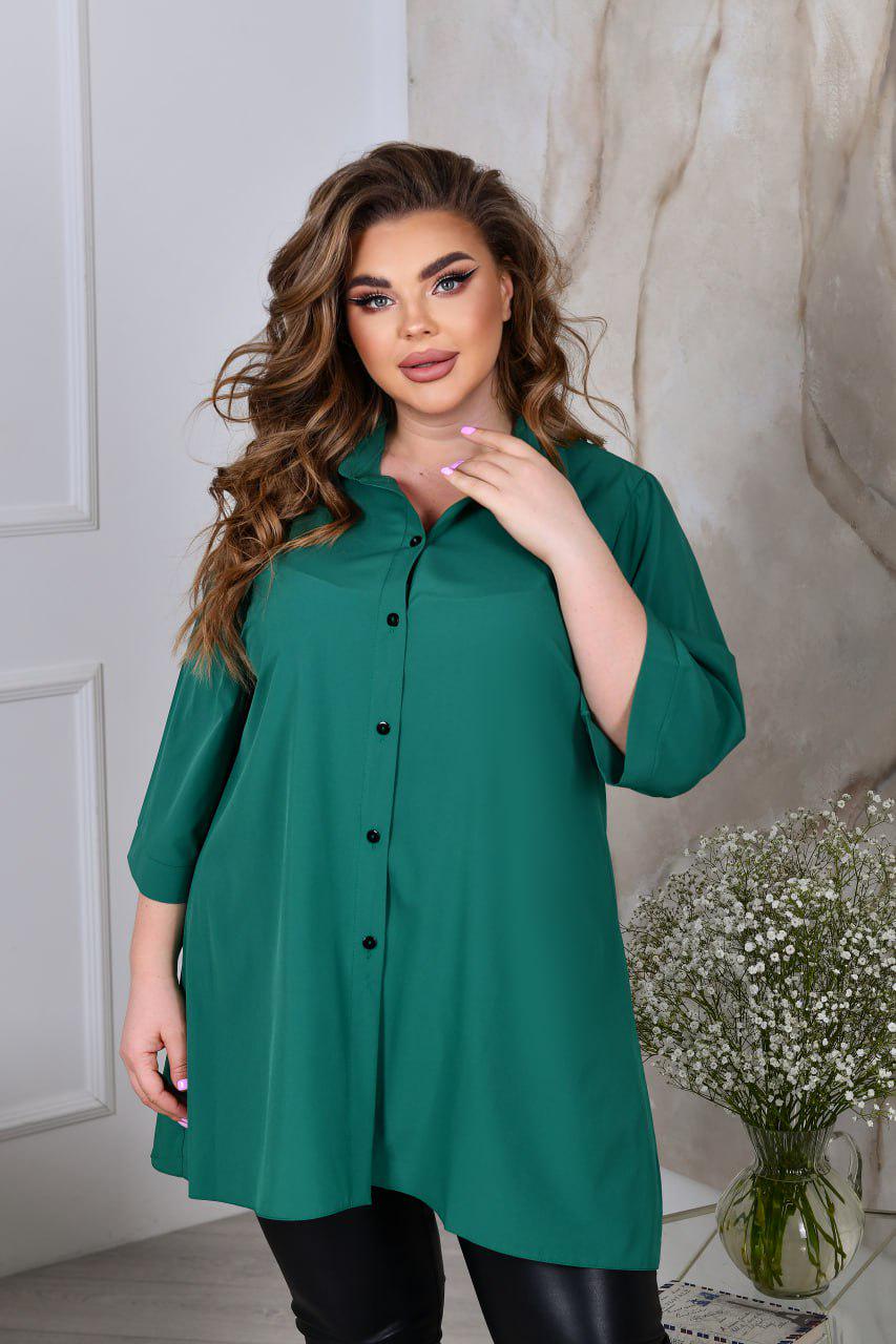 Блузка свободного фасона р. 60-62 Зеленый (7018) - фото 4