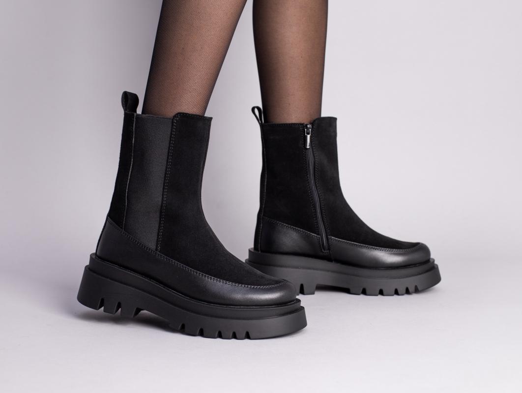 Черевики жіночі замшеві зі шкіряною вставкою демісезонні р. 41 Чорний (5735д/41)