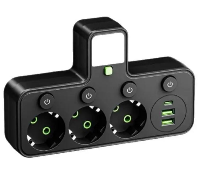 Фильтр-разветвитель сетевой HG-276 2500 Вт USB/Type-C,3 розетки с подсветкой (2104619419)
