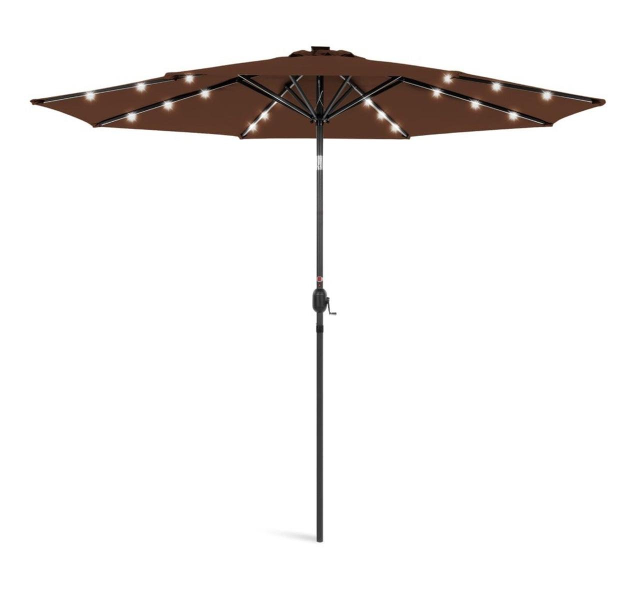 Парасолька садова з LED-підсвічуванням та сонячною панеллю 3 м Коричневий (W-7016BR)
