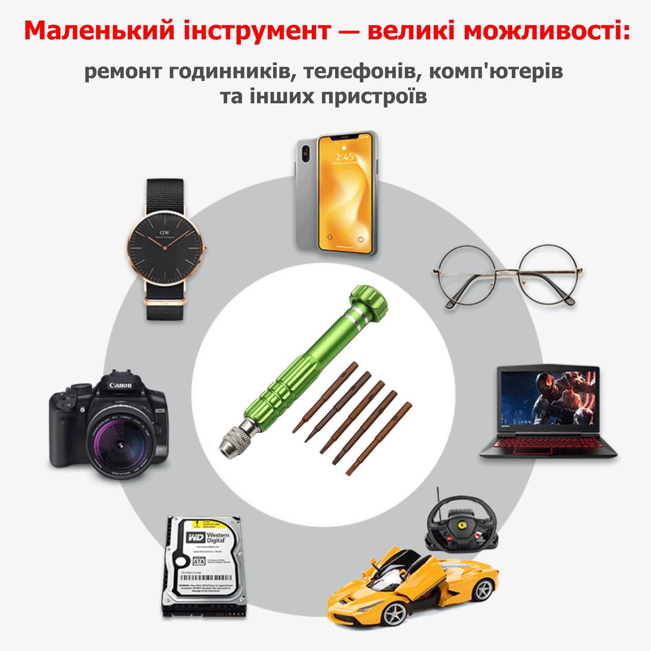 Викрутка прецизійна цангова | 5 намагнічених змінних жал Green (137758) - фото 10 Викрутка прецизійна цангова | 5 намагнічених змінних жал Green (137758) - фото 10