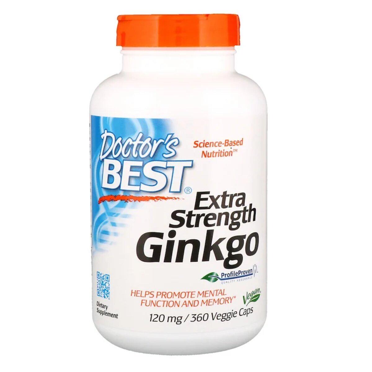 Екстракт гінкго Ginkgo Extra Stength Doctor's Best 120 мг 360 капсул (DRB00273)