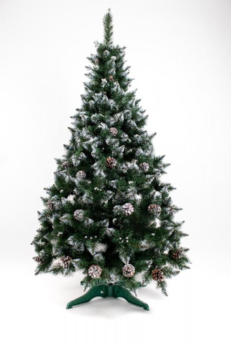 Елка с белыми кончиками серебристой калиной и шишками 2,5 м