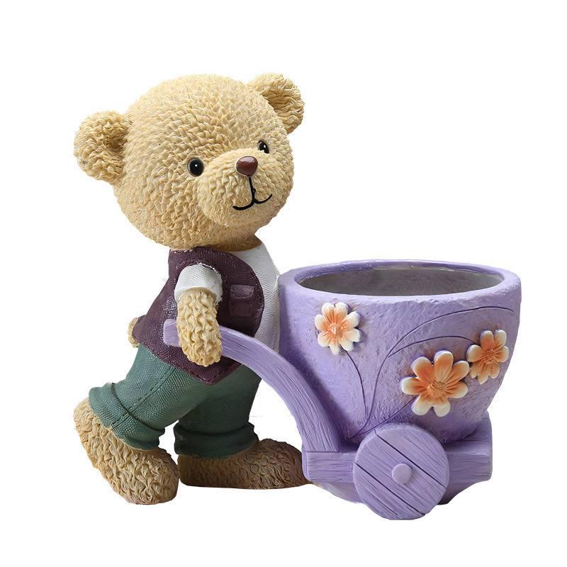 Кашпо Медвежонок с тележкой 21x19,3x9,3 см (15858)