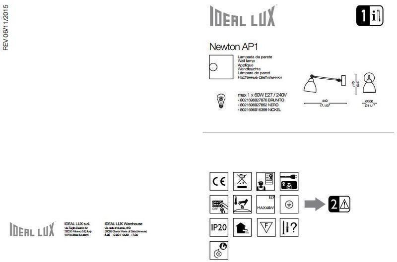 Бра Ideal Lux Newton AP1 Nickel (016399) - фото 3