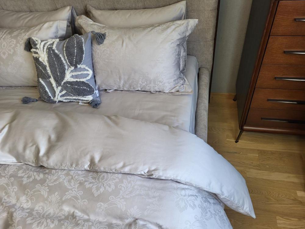 Комплект постельного белья Мир сатин жаккард Premium полуторный/наволочки 50х70/70х70 см Tiara Grey (6120) - фото 3