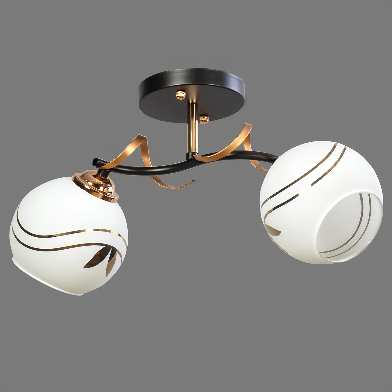 Люстра Svet на два круглых плафона под лампы Е27 Черный/Золотой (SH-9072/2 BK)