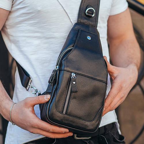 Чоловіча сумка-слінг Tiding Bag на одне відділення з натуральної шкіри Чорний (2363)
