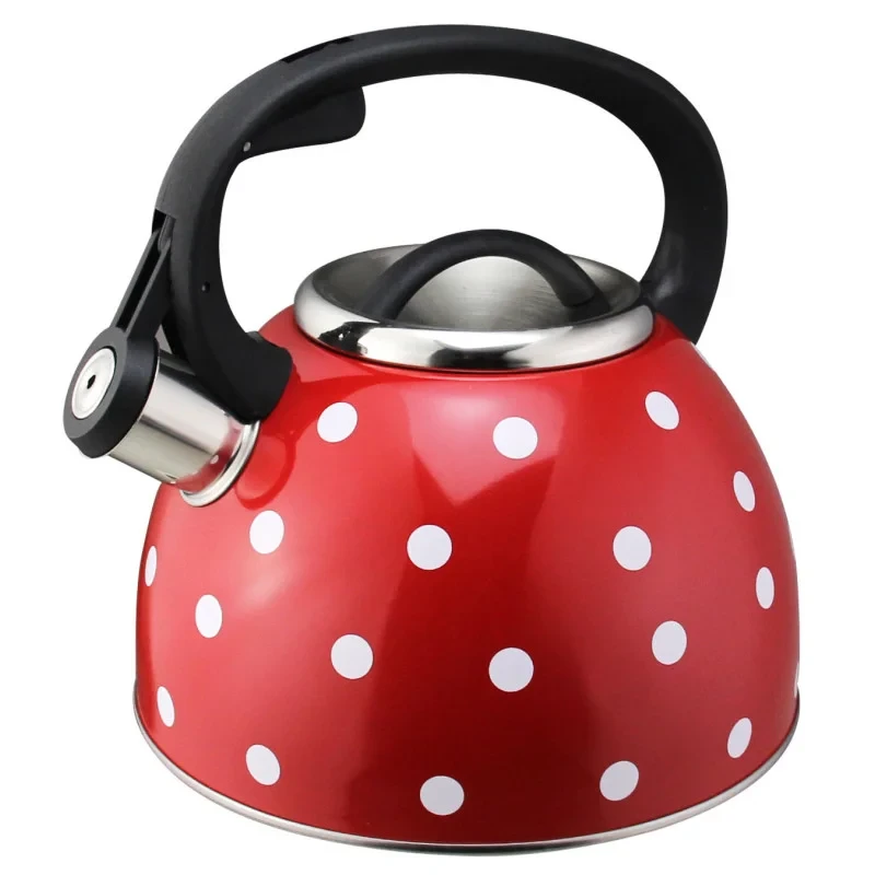 Чайник для плиты Горошек н/ж сталь со свистком и нейлоновой ручкой 2,5 л Красный (MX-12385W)