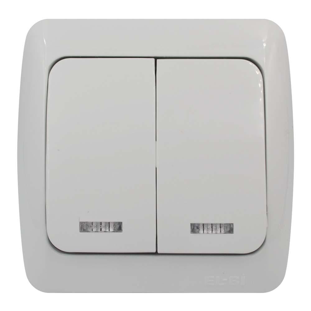 Вимикач двоклавішний з підсвіткою EL-BI ALSU накладний Білий (504-010200-203)