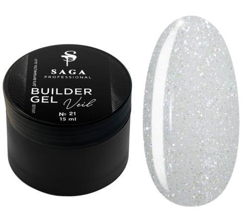 Гель для наращивания Saga Builder Veil Gel №21 15 мл Молочно-белый с поталью