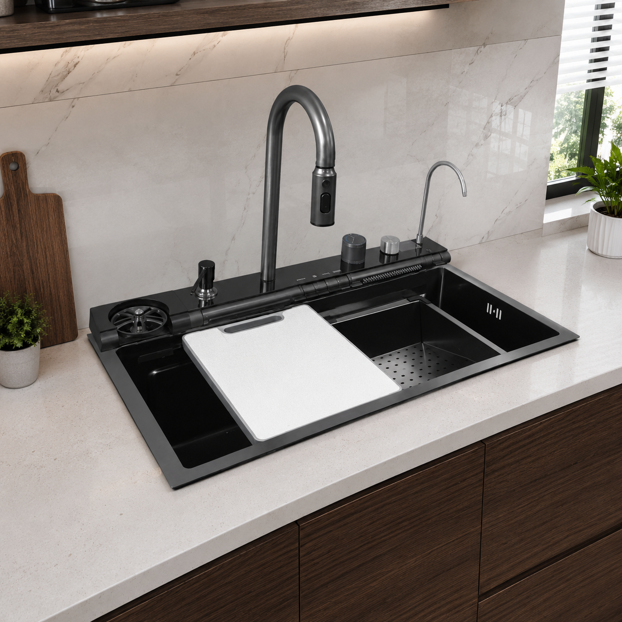 Мойка для кухни Zerix ZH7546-SET-05 Decor Graphite со встроенным смесителем из нержавеющей стали Graphite (2950301629)
