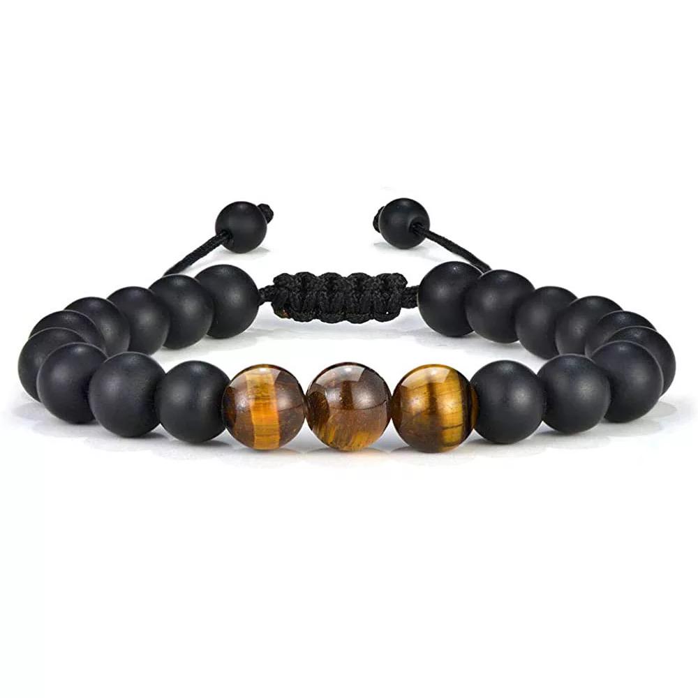 Браслет із шунгіту та тигрового ока на стяжці р. 21 Чорний/Коричневий
 (80041)