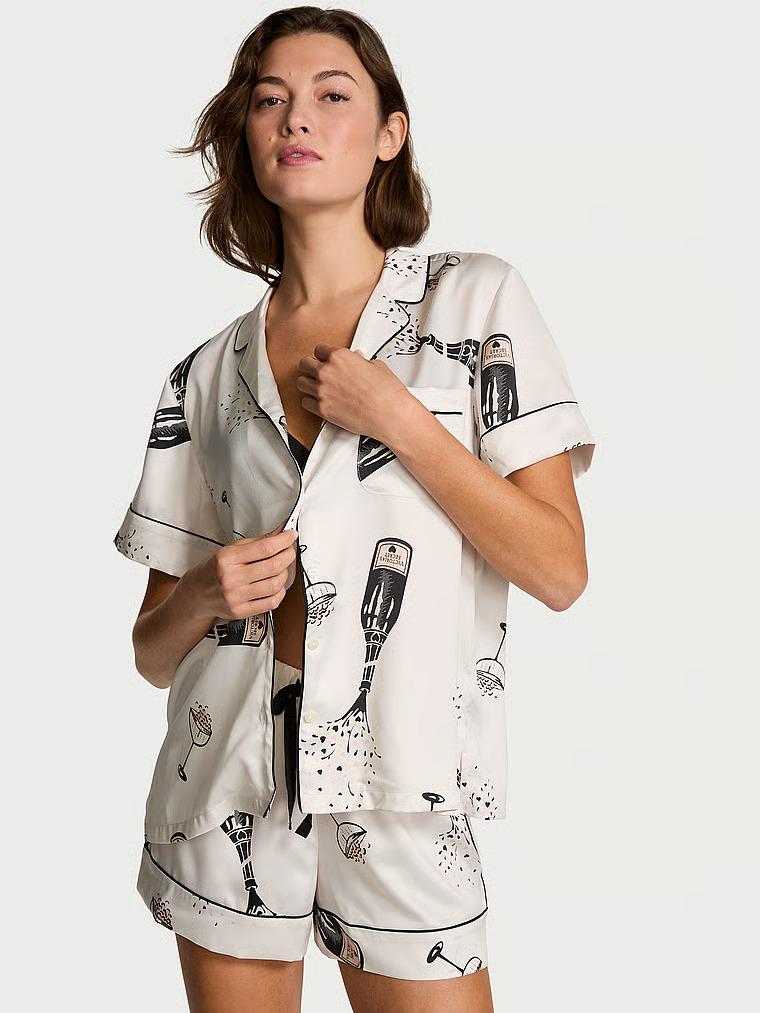 Пижама сатиновая Victoria's Secret Glazed Satin Short Pajama Set XS Белый (27205332)