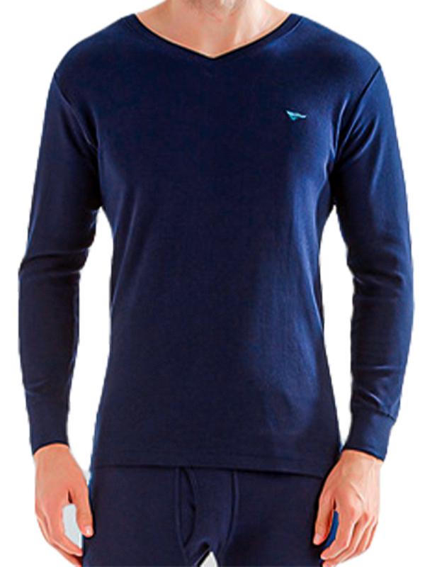 Термобелье мужское хлопковое комплект кальсоны и кофта с V-образным вырезом Blue +5-15°С XL Темно-синий