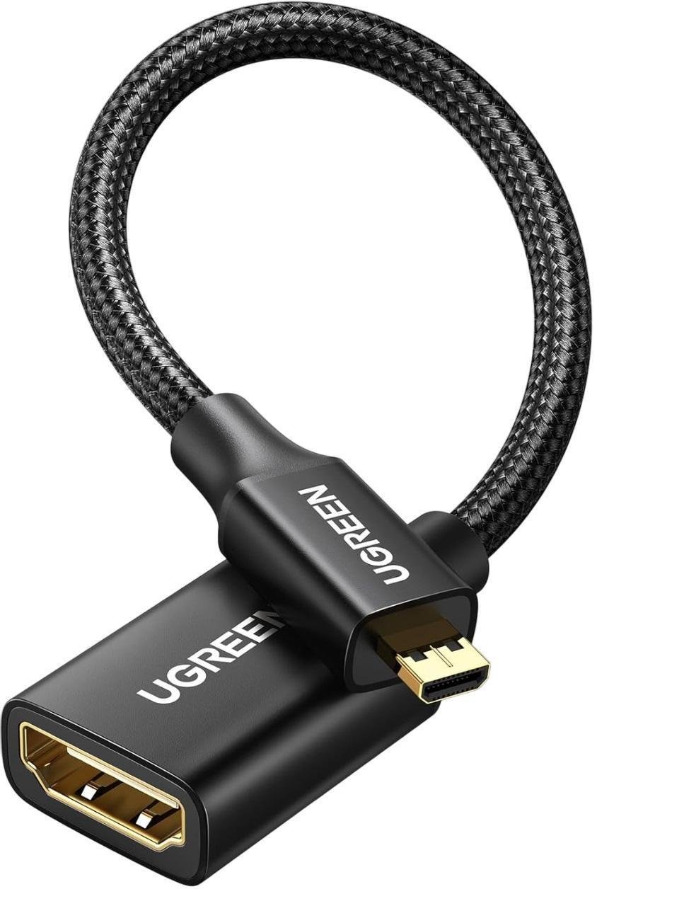 Кабель UGREEN Micro HDMI штекер to HDMI 2.0 роз'єм 4K 60Hz 3D нейлонова обплетення 25 см Black (15842)