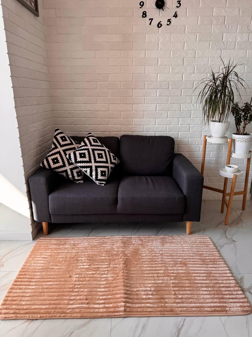 Килим хутряний прогумований з довгим ворсом 120х180 см Бежевий (Д-sharpey-kover-002-02)