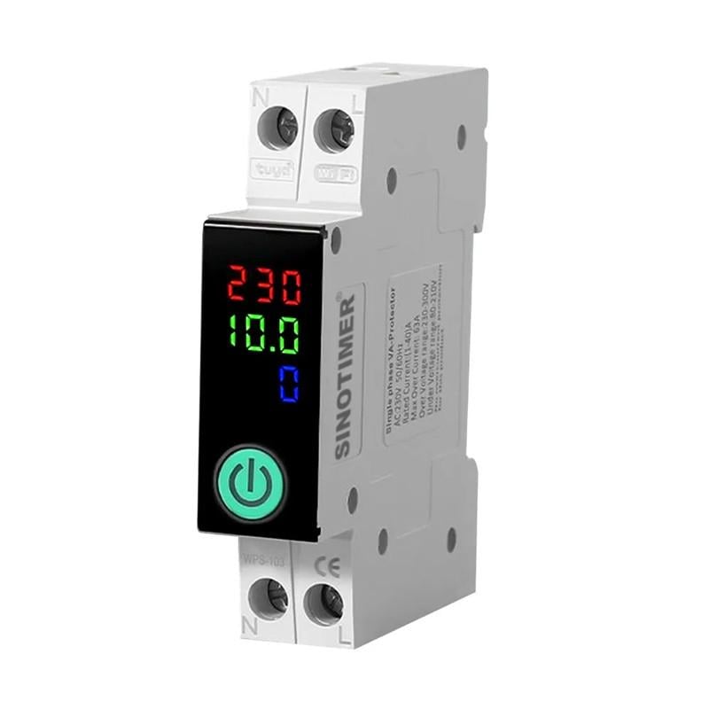 Выключатель умный WiFi Sinotimer с полной защитой/счетчиками/таймером 1P+N 63A 230V Smart Life/Tuya (WPS103-63A)