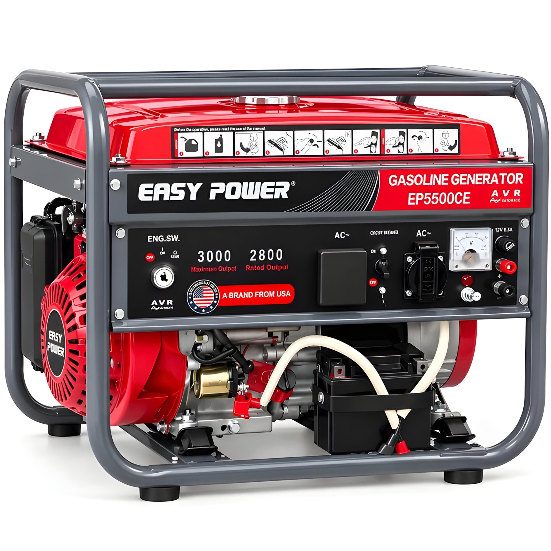 Бензогенератор Easy Power EP5500CE 2,8/3,0 кВт однофазный AVR электростартер + ручная медная обмотка бак 15 л 220/12 В (38800506)