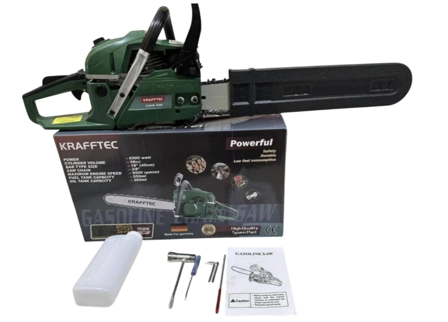 Бензопила цепная KRAFFTEC 6500 6,5 кВт с двухтактным двигателем 58 см3/шина 45 см/легкий запуск и антивибрационная система (38788292) Бензопила цепная KRAFFTEC 6500 6,5 кВт с двухтактным двигателем 58 см3/шина 45 см/легкий запуск и антивибрационная система (38788292)