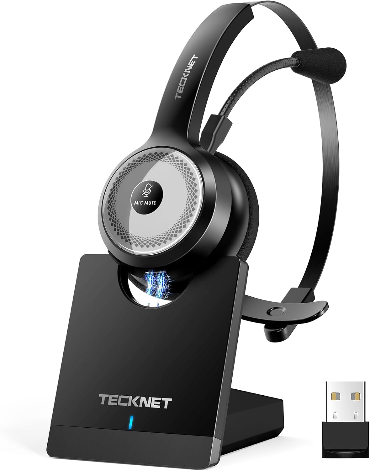 Гарнітура-Bluetooth бездротова TECKNET TK-HS003 з мікрофоном шумозаглушення зарядна база Чорний (SKU-538)