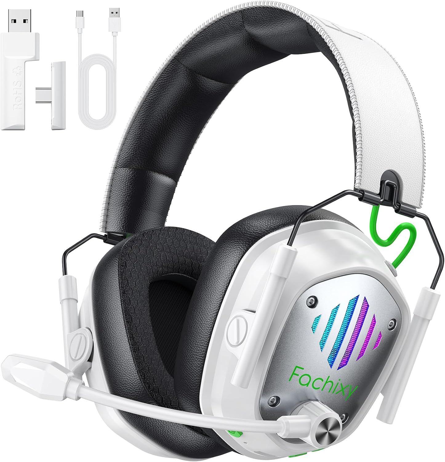 Наушники игровые беспроводные с микрофоном Fachixy VK81 Bluetooth 5.4 2,4 ГГц RGB подсветка до 60 часов Белый (SKU-549)