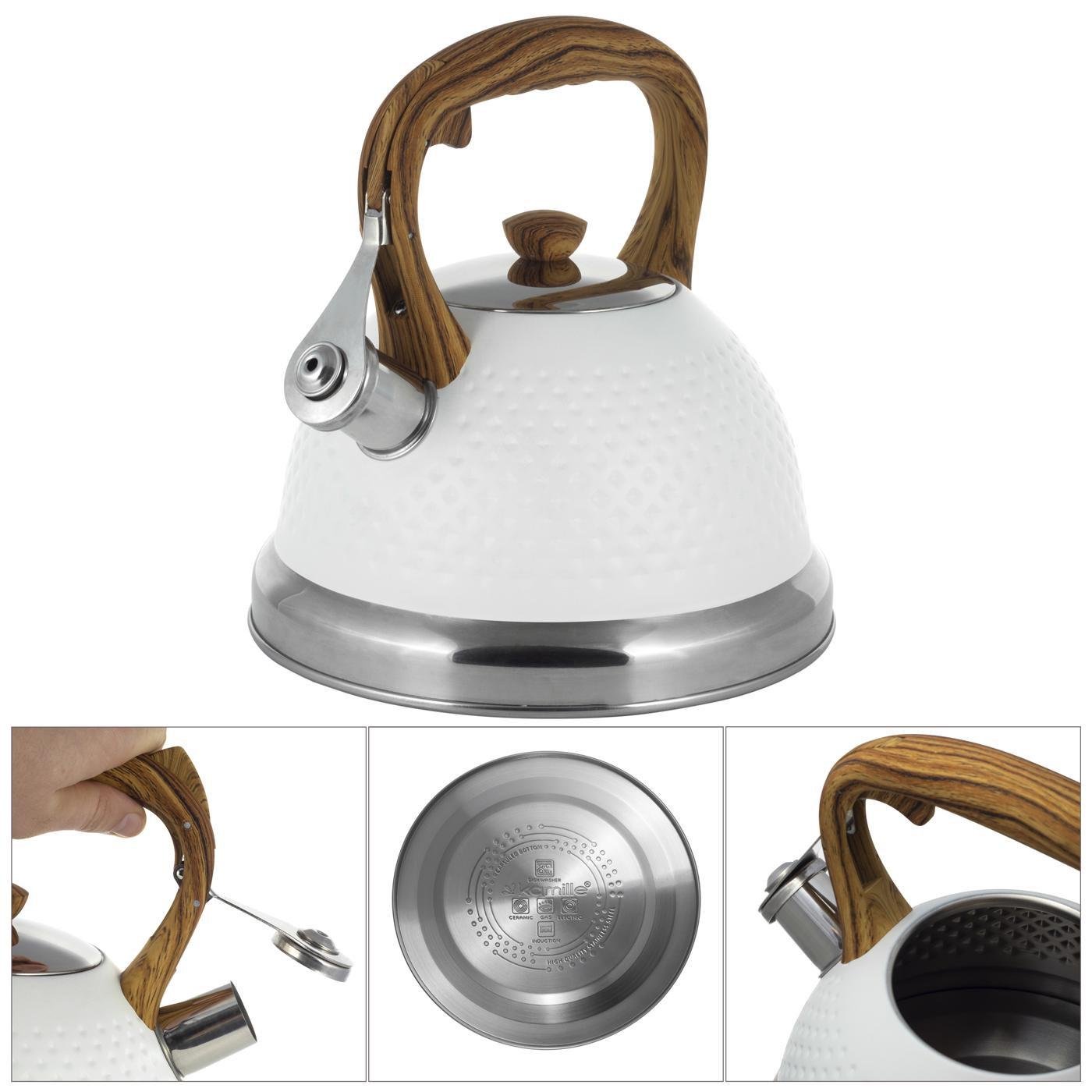 Чайник со свистком Kamille KM-1098 из нержавеющей стали и бакелитовой ручкой 2,7 л Белый (150-84-1098.1) - фото 5 Чайник со свистком Kamille KM-1098 из нержавеющей стали и бакелитовой ручкой 2,7 л Белый (150-84-1098.1) - фото 5