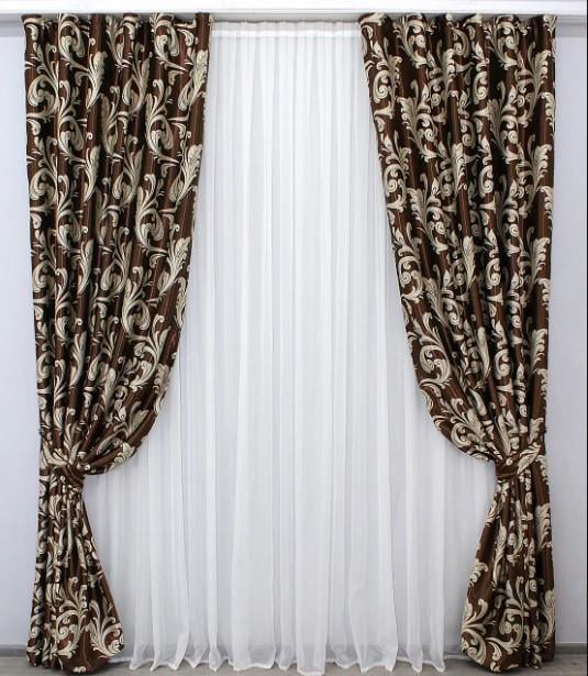 Шторы в гостиную/спальню Лилия блекаут 1,5х2,7 м 2 шт. Коричневый/Бежевый (101ш)