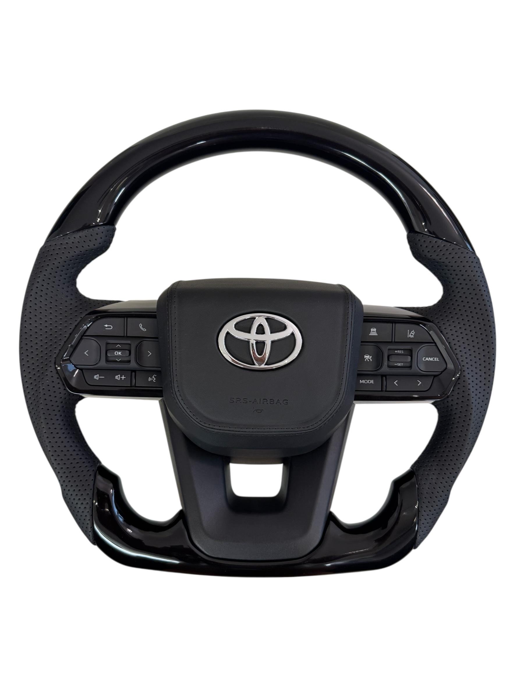 Кермо для Toyota Land Cruiser 200 Prado 150 з підігрівом рояльний лак зі скошеним низом зі шкіри Хром (28809121)