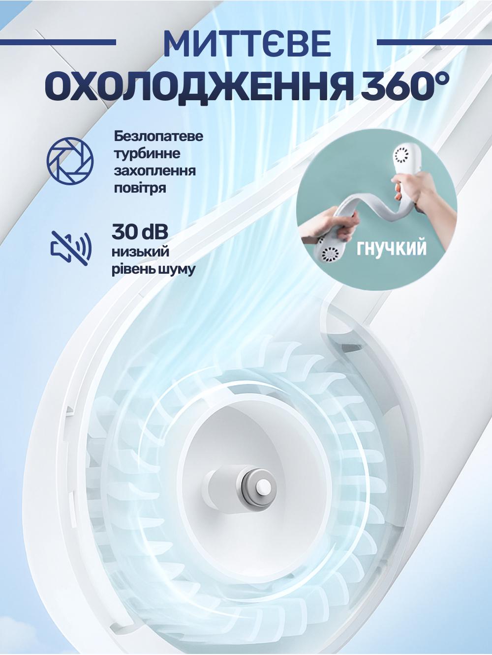 Вентилятор на шею аккумуляторный JoyPro FAN-01 USB 1200mAh Зеленый (03f71edc) - фото 6
