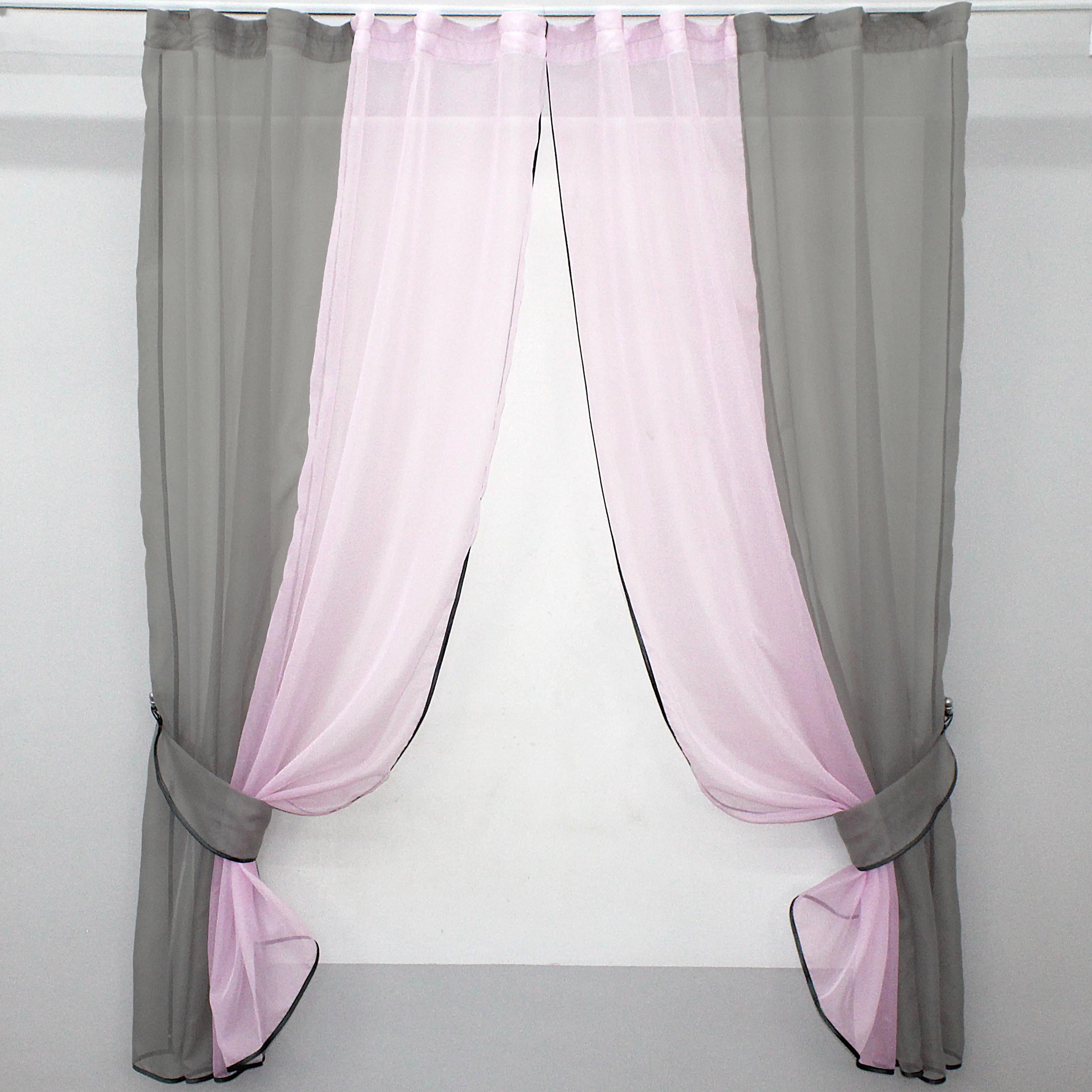 Шторы кухонные VR-Textil №017к комбинированные с подвязками 265х170 см Серый/Розовый (50-013)