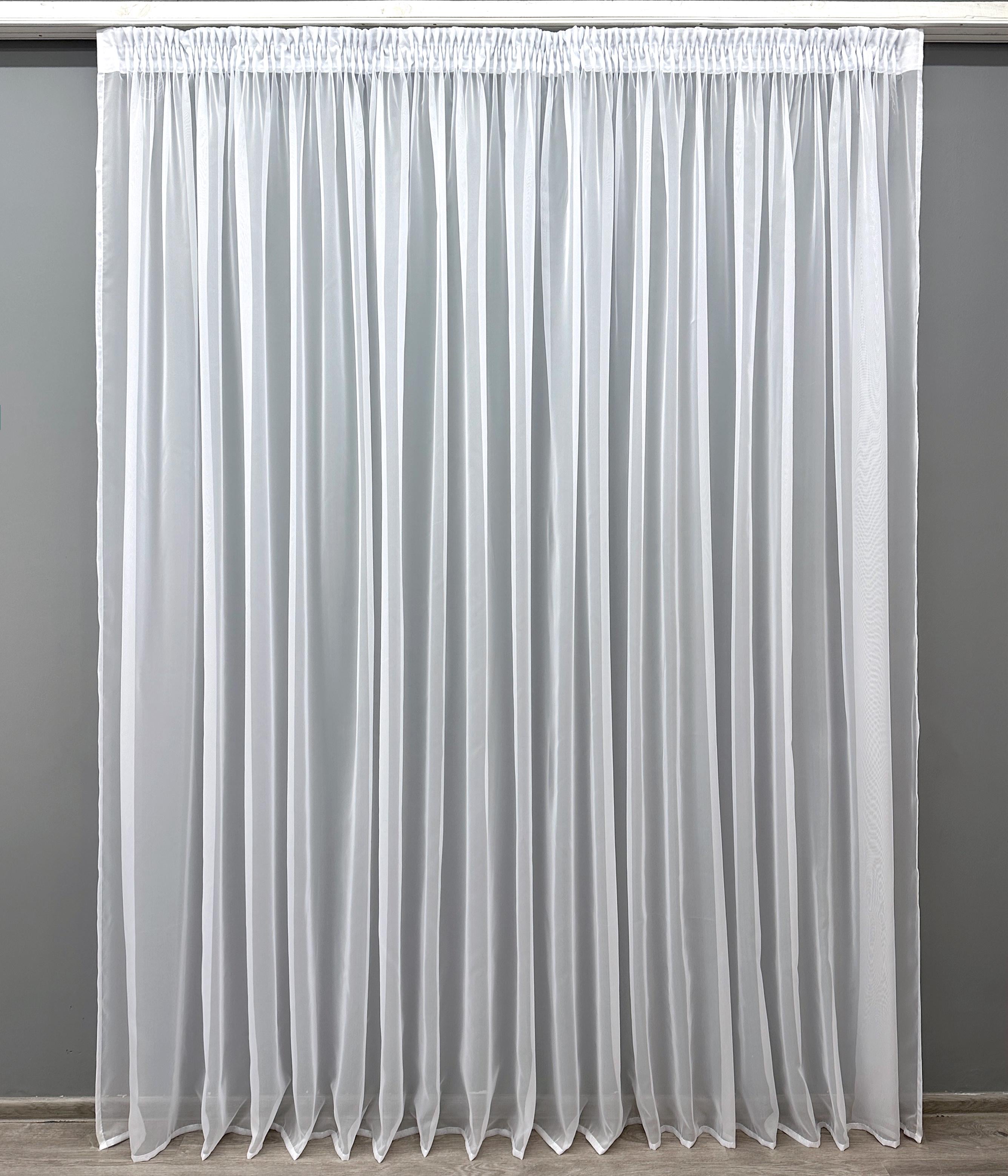 Тюль с тесьмой вафелька VR-Textil н101 однотонный шифон 600х250 см Белый (44-015)